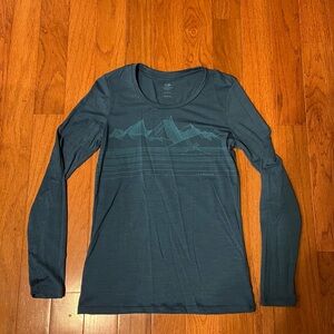 Icebreaker Women’s Teal Long Sleeve Top with Mountain Design